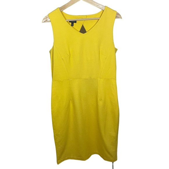 Talbots Yellow Sleeveless Sheath Dress Knee Length V Neck Cutout Detail NWT Size - Picture 1 of 11